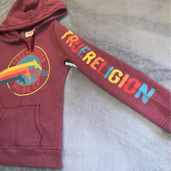 True Religion Logo Hoodie Heather Burgundy - Picture 7 of 13